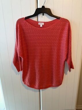 Market & Spruce Coral Cable-Textured Scoop Neck Sweater Small